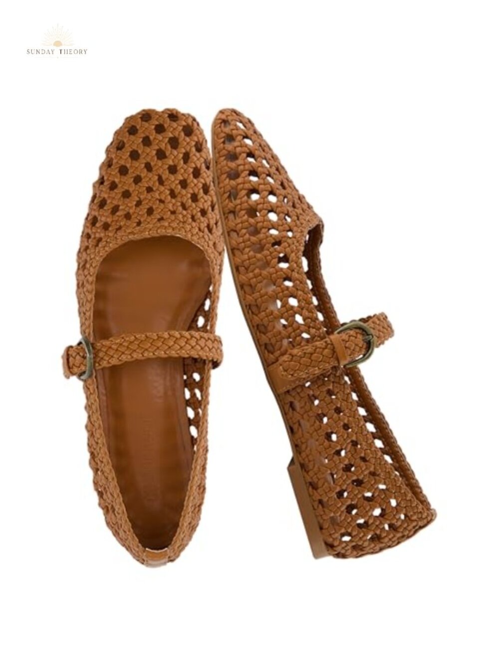 Hand Woven Vegan Leather Mary Jane Flats with Memory Foam Cushioning
